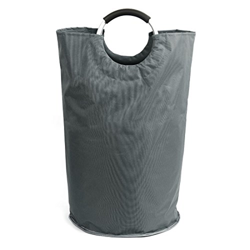 uxcell Collapsible Laundry Hamper College Laundry Basket Storage Bags with Alloy Handles - Dark Gray
