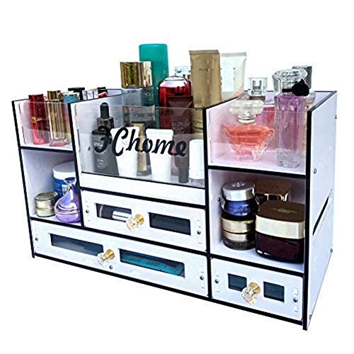 FChome Cosmetic Storage Boxes with DrawersAcrylic and PVC Jewelry Cosmetic Display Cases Makeup Organizer Set A