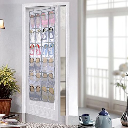 Asunflower Over the Door Shoe Organizer Hanging Shoes Bag 24 Mesh Space Saver Storage Pockets - Grey
