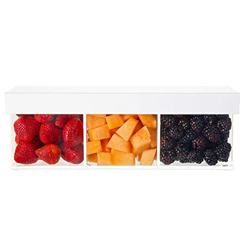 Acrylic Serving Tray Dish With Cover - Premium 3 Compartment Serving Caddy with CoverTray - High-end Modern Style Caddy for Fruit Condiments and Snacks - USE AS CUTLERY CADDY TOO