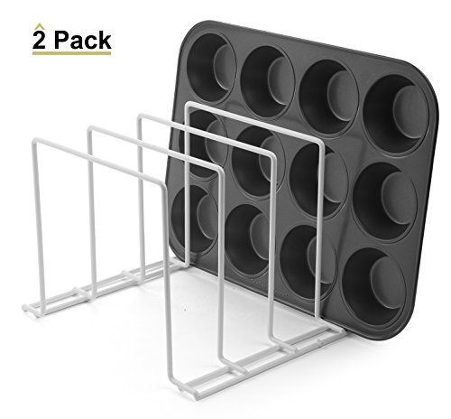 Stock Your Home Large Rust-Free Durable Coated Steel Bakeware Organizer - Kitchen Cookware Rack for Dinnerware Bakeware Cookware Cutting Boards Pot Pan Lids White 2 Pack