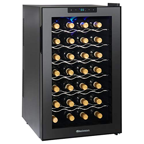 Wine Enthusiast Silent 28 Bottle Wine Refrigerator - Freestanding Touchscreen Wine Cooler Black