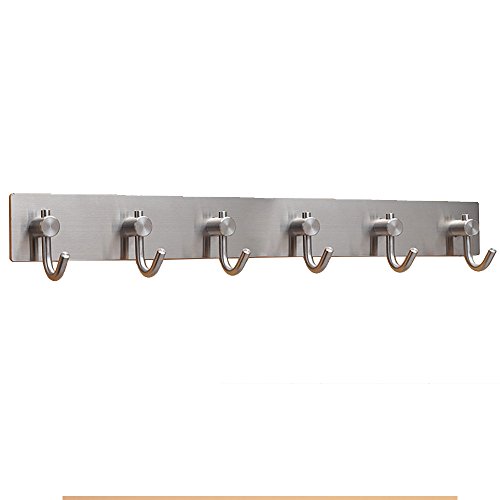 Stainless Steel Self Adhesive Hook Key Rack Garage Storage Organizer Stick on Sticky Bathroom Kitchen Towel Hanger Brushed Finish 6 Hooks