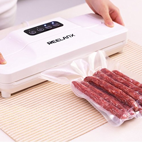 Reelanx Vacuum Sealer Food Saver Automatic Vacuum Sealing System with Starter Kit for Food Preservation Plus Free 10pcs Vacuum Sealer Bags and Accessory Hose
