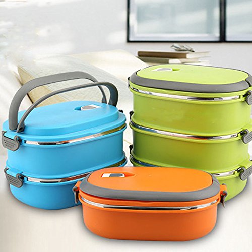 Hot Thermal Insulated Bento Stainless Steel Food Container Lunch Box 1 2 3 Layer StylesSingle Layer ColorsGreen