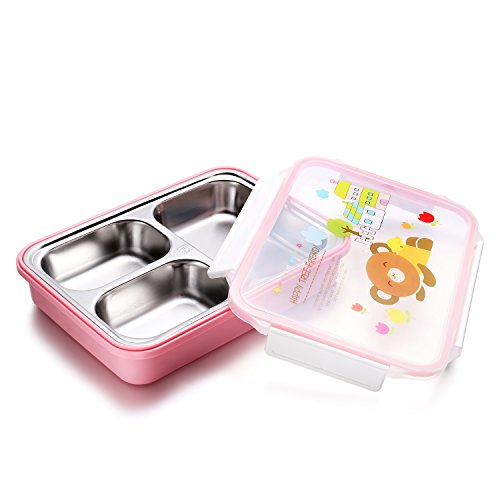 IRmm Large Stainless Steel bento Lunch Box for Students adultsLeak-Proof Food Storage ContainerBento BoxesMeal PrepBPA free pink 3compartments