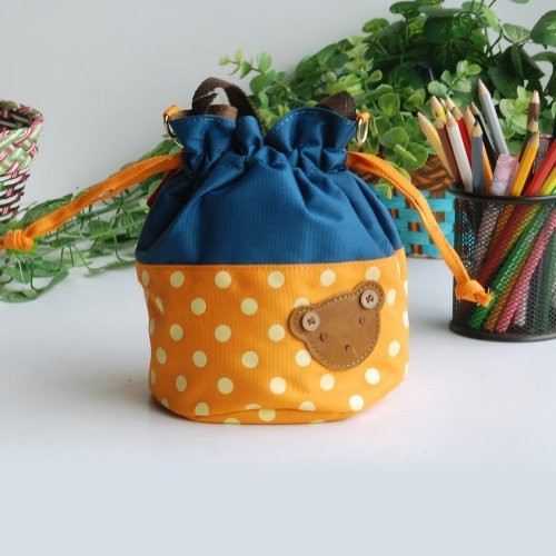 Bear - Orange Blancho applique Kids fabric Art bucket bag  lunch lunch box  shopping bag 1981cm  1448cm  1600cm