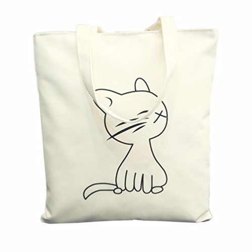 Cat Canvas Tote Bag with Zipper Closure Grocery Shopping Bag Shoulder Bag for Women Girls Students