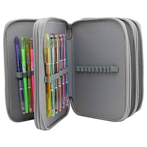 LORJE Multilayer Colored Pencil Case Large 72 Slots Gray Pen Bag