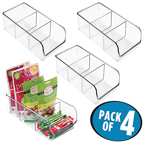 mDesign Kitchen Storage Organizer Bins for Refrigerator Pantry Cabinet - Divided 3 Compartment Pack of 4 Clear