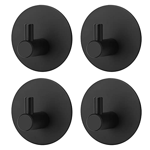 4pcs Black Self Adhesive Hooks Self Adhesive Wall Mounted Hanger，No Drill No Screw for Key Coat Towel for Kitchen Bathroom Toilet