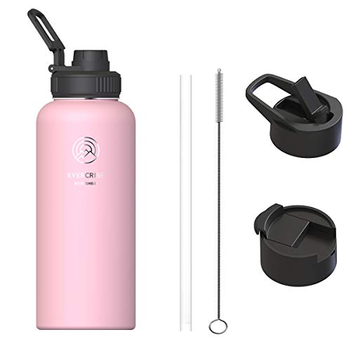 Water Bottle Double Wall Vacuum Insulated (17oz24oz32oz40oz) Wide Mouth Thermoses with 3 Lids Straw Lid Spout Lid Handle Lid Keep Liquids Hot or Cold Sports Stainless Steel Water Bottle for Kids