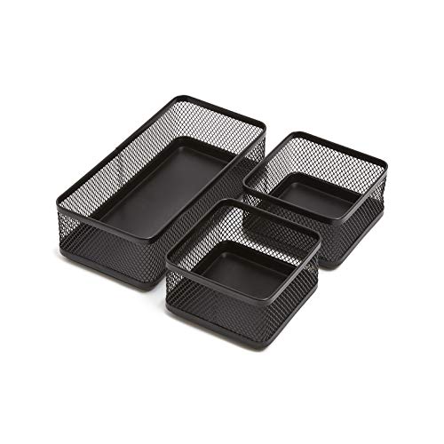 1InTheOffice Mesh Collection Desk Drawer Organizer Tray 3 Compartment  Stackable Matte Black
