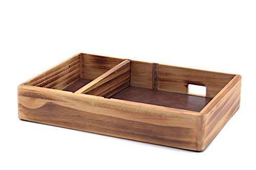 Solid Wood Valet Tray with PU Leather Lightly Carbonized and Varnished NightstandDresser Organizer