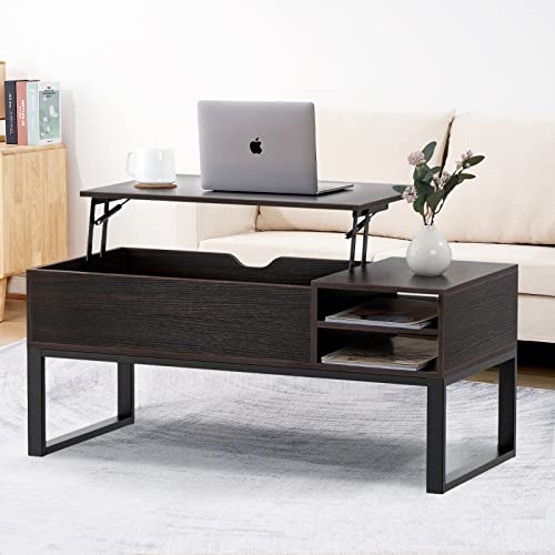 iHomy Lift Top Coffee Table with Storage Wood Square Modern Coffee Table for Home Living Room Office (Black Walnut)