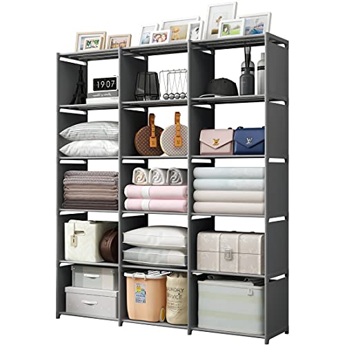 Rerii Cube Storage 5 Tier 15 Cubes Shelves Closet Organizers and Storage DIY Clothes Toy Organizer Book Shelf for Living Room Organization Bedroom Study Room and Office