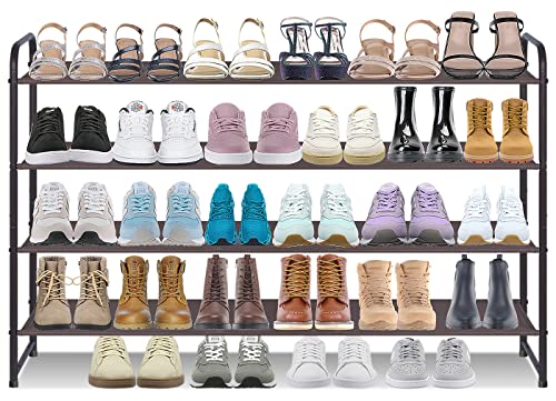 AOODA 4 Tier Long Shoe Racks for Bedroom Closet Wide Shoe Storage Organizer Stackable Shoe Shelf for 30 Pairs Sneakers (Bronze)
