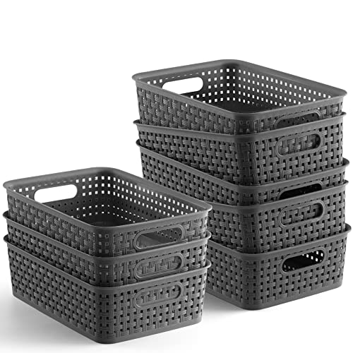  8 Pack  Plastic Storage Baskets  Small Pantry Organization and Storage Bins  Household Organizers for Laundry Room Bathrooms Bedrooms Kitchens Cabinets Countertop Under Sink or On Shelves