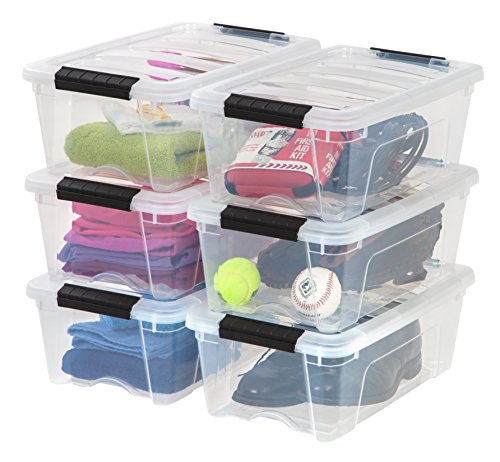 IRIS USA TB Clear Plastic Storage Bin Tote Organizing Container with Durable Lid and Secure Latching Buckles 12 Qt 6 Count