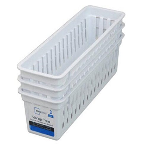 Slim Plastic Storage Trays Baskets in White Set of 3