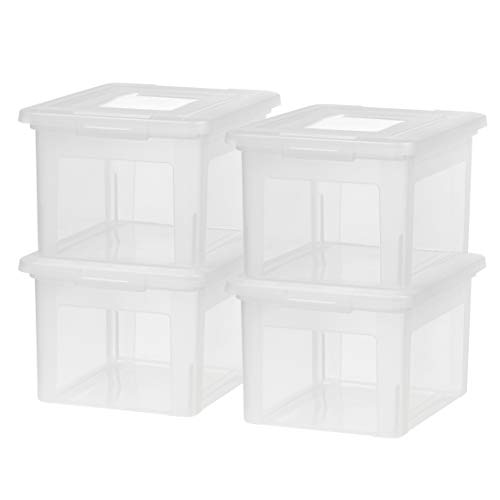 IRIS USA Letter  Legal Size Plastic Storage Bin Tote Organizing File Box with Durable and Secure Latching Lid Stackable and Nestable 4 Pack Clear