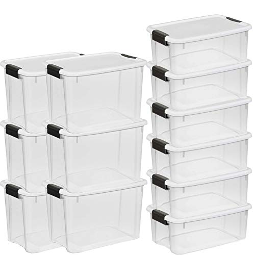 Sterilite 30 Qt and 18 Qt Ultra Clear Plastic Stackable Storage Tote Container Box (12 Pack)