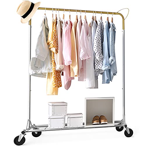 Clothing Garment Rack on Wheels Heavy Duty Rolling Hanging Clothes Rack with Shelve Commercial Garment Rack Collapsible