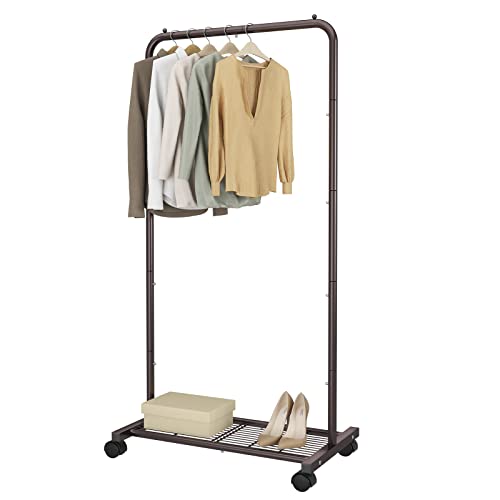 Simple Trending Industrial Pipe Clothes Garment Rack Commercial Clothing Rolling Rack with Mesh Storage Shelf on Wheels Bronze