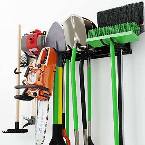 Garage Tool Organizer Wall Mount Storage Rack Strong and Durable Max 310 lbs Holds Garden Tools Such as Shovel Shelf Hoes Axe Pickaxe Broom Weeder and Leaf Blower and More