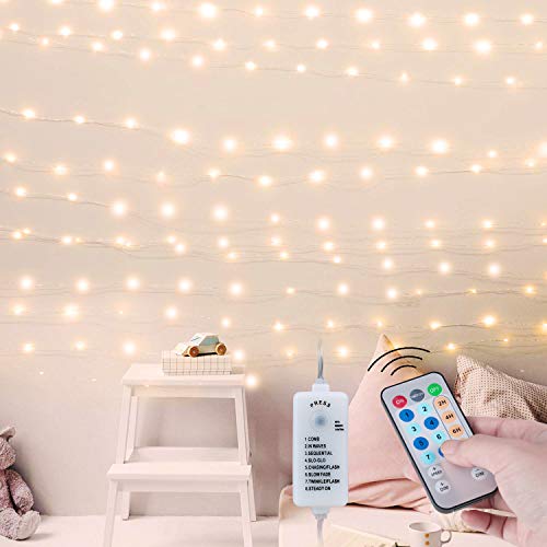 Minetom USB Fairy String Lights with Remote and Power Adapter 66 Feet 200 Led Firefly Lights for Bedroom Wall Ceiling Christmas Tree Wreath Craft Wedding Party Decoration Warm White