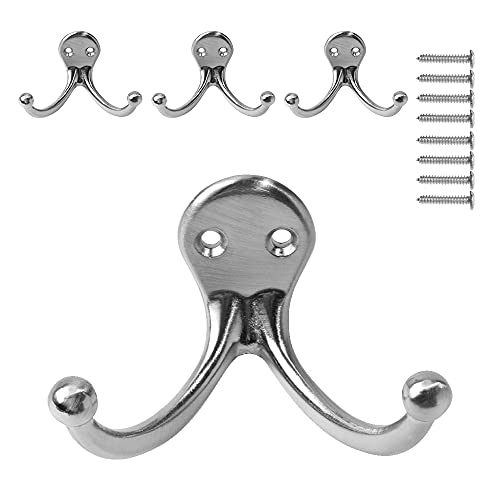 VICOOL 4 Pack Heavy Duty Coat Hooks for Wall Metal Hooks with 50lb max No Rust Double Prong Decorative Clothes Hook with Metal Screws for Entryway Mudroom Bathroom Bedroom Kitchen