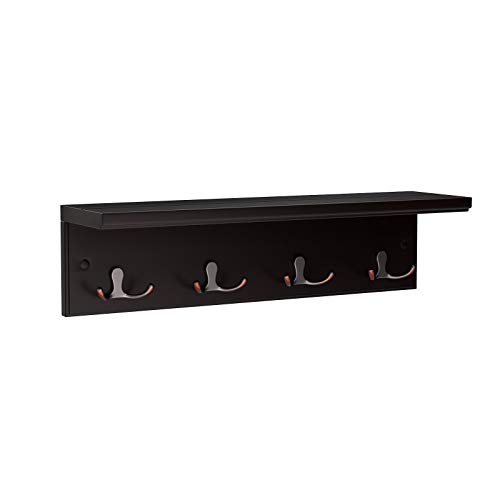 SONGMICS Entryway Hanging Coat Rack with 4 Double Hooks Wall Floating Shelf Dark Brown ULHR41BR