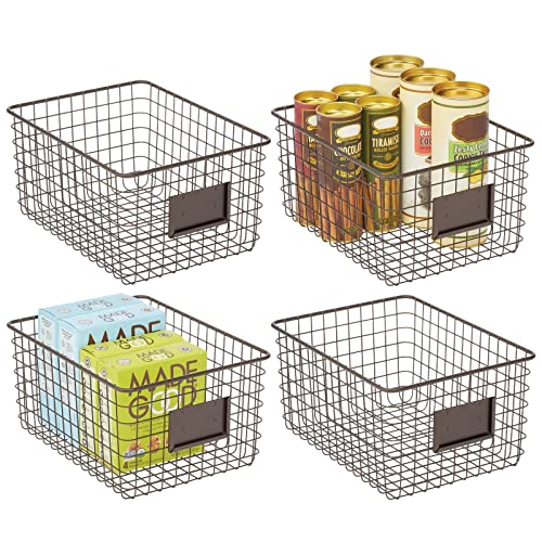 mDesign Farmhouse Decor Metal Wire Food Organizer Storage Bin Basket for Kitchen Cabinets Pantry Bathroom Laundry Room Closets Garage 4 Pack  Bronze