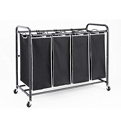 ROMOON 4 Bag Laundry Sorter Cart Laundry Hamper Sorter with Heavy Duty Rolling Wheels for Clothes Storage Black