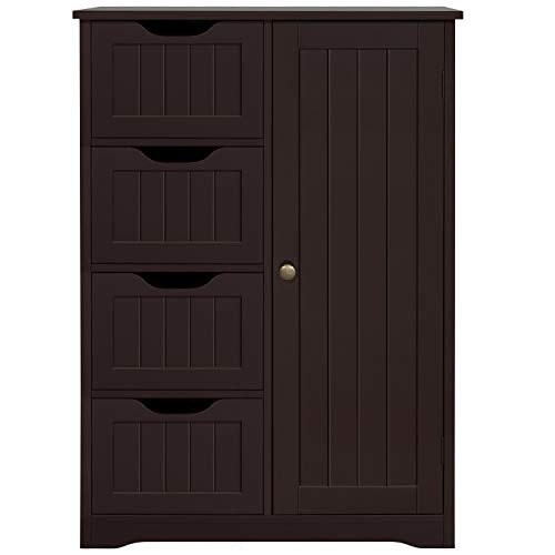 Topeakmart Wood FreeStanding Cabinet Bathroom Storage Floor Cabinet Unit Hallway Table with 4 Drawers and Adjustable Shelves Cupboard for BathroomKitchenEntrway 2205 x 1181 x 3228 in Espresso