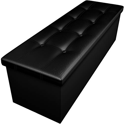 Camabel 44 Inch Folding Ottoman Storage Bench Cube Hold up 700lbs Faux Leather Long Chest with Memory Foam Seat Footrest Padded Upholstered Stool for Bedroom Box Bed Coffee Table Rectangular Black