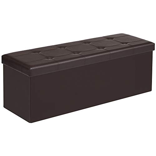 SONGMICS 43 Inches Folding Ottoman Bench Storage Chest Footrest Padded Seat Faux Leather Brown ULSF703