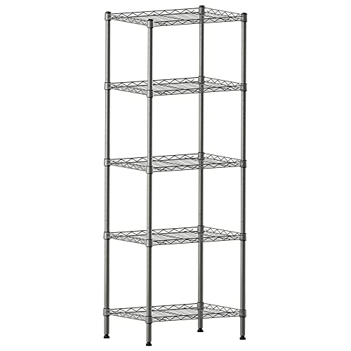 5 Wire Shelving Metal Rack Adjustable Unit Storage Shelves for Laundry Bathroom Kitchen Pantry Closet Silver
