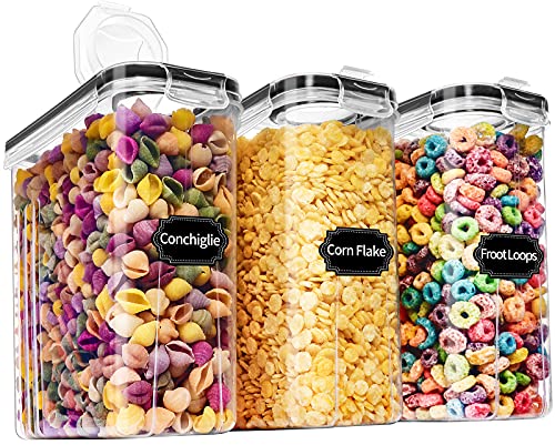 Cereal Containers Storage Airtight Food Storage Container with Lid of 3 25L854oz for Kitchen  Pantry Organization BPAFree Clear Plastic Canister Great for Snacks Sugar 20 Lables  Marker