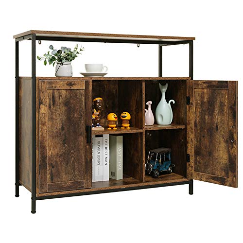 USIKEY Industrial Floor Storage Cabinet with 2 Doors Kitchen Free Standing Cabinet with Adjustable Shelves Feet Storage Sideboard Accent Cabinet for Living Room Entry Bedroom Rustic Brown