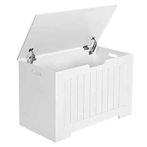 VASAGLE LiftTop Storage Chest Entryway Bench with 2 Safety Hinges Wooden Toy Box White ULHS11WT