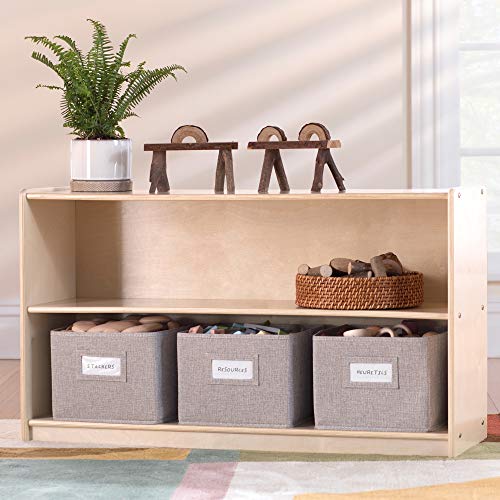 Guidecraft EdQ Essentials Two Shelf Open Storage 24 Natural with 3 Fabric Bins Wooden MultiPurpose Bookcases and Toy Storage Organizer Homeschool and Classroom Furniture