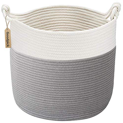Goodpick Cotton Rope Basket with Handle for Baby Laundry Basket Toy Storage Blanket Storage Nursery Basket Soft Storage BinsWoven Basket 15 × 15 × 142