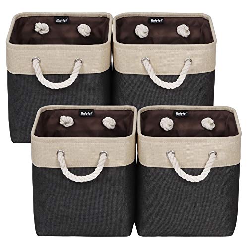 Univivi Foldable Storage Bin 4Pack Collapsible Cube Storage Basket with Sturdy Cotton Carry Handles for Shelf Closet Nursery Home Office Organizing (Black 105 inch)