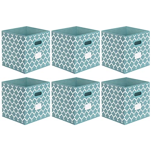 homyfort Foldable Cube Storage Bins 11x11 inches Fabric Storage Bin Baskets Box Organizer with Labels and Dual Plastic Handles for Shelf Closet Nursery Set of 6 (Blue)