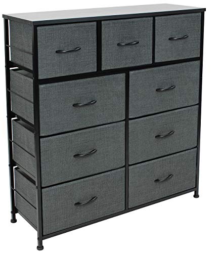 Sorbus Dresser with 9 Drawers  Furniture Storage Chest Tower Unit for Bedroom Hallway Closet Office Organization  Steel Frame Wood Top Easy Pull Fabric Bins (9 Drawers Black)