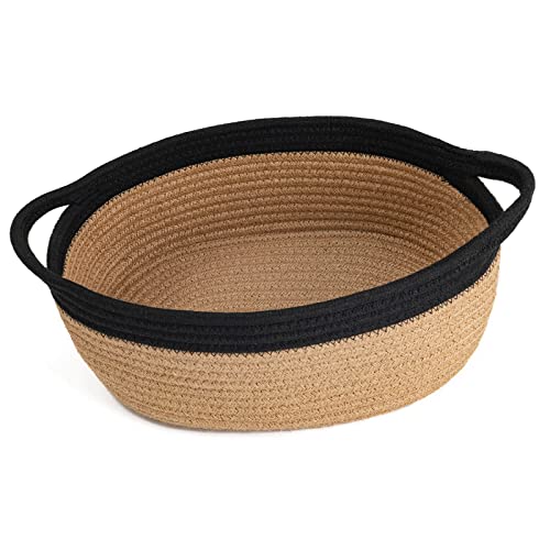 Goodpick Small Woven Basket  Modern Jute Rope Basket  Cotton Basket  Room Storage Basket  Chest Box with Handles Basket 12x 8 x 5 Oval Candy Color Design