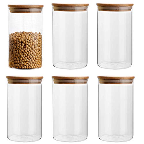35oz1000ml Clear Glass Food Storage Containers Set Airtight Food Jars with Bamboo Wooden Lids Kitchen Canisters For Sugar Candy Cookie Rice and Spice Jars  Set of 6