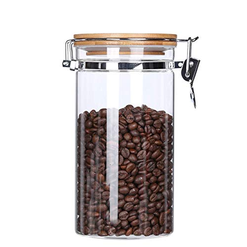 KKC Clear Borosilicate Glass Food Storage Jar Canister Container with Airtight Locking Clamp Bamboo LidCoffee Bean JarLoose Tea ContainerSealed Jar Hinged Lid for CandyNut40 fluidoz