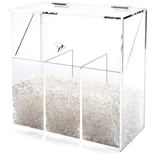 VASERDDY Acrylic Makeup Organizer Clear Cosmetic Brush Storage Box With 3 Brush Holders Makeup Brush Holderwith Dust Cover Largecapacity Split Design Can Quickly Organize the Desktop （with）3 bags of transparent pearls )